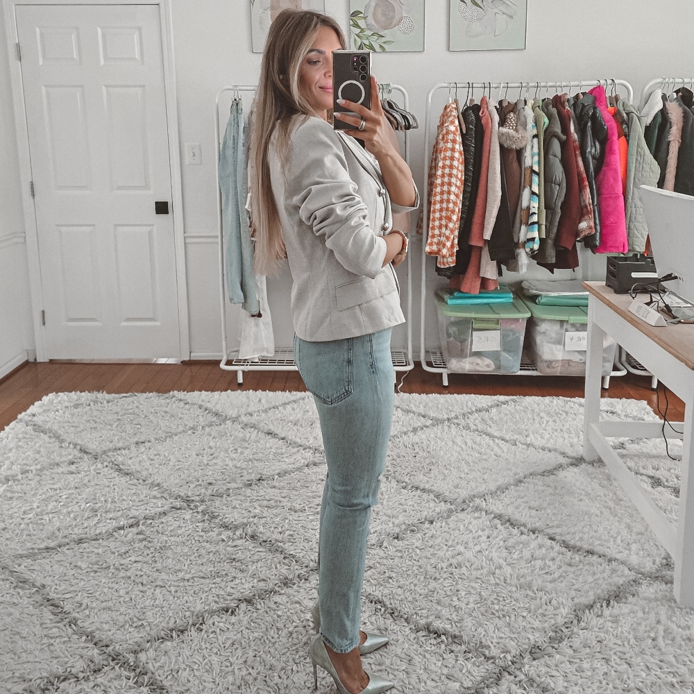 Zara gray double breasted cropped blazer jacket size L - Picture 6 of 11